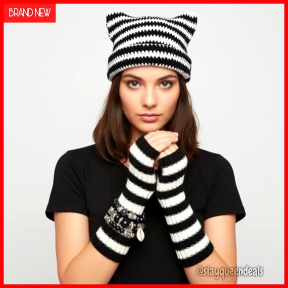 Therian Gear Set Cat Ear Beanie Gloves Bracelets Alternative Fashion - Picture 6 of 7